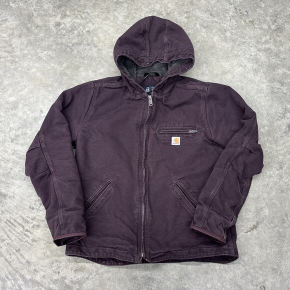 Carhartt Womens Sherpa Lined Jacket Coat Purple Women S Hooded Zip Plum Faded - Picture 2 of 13